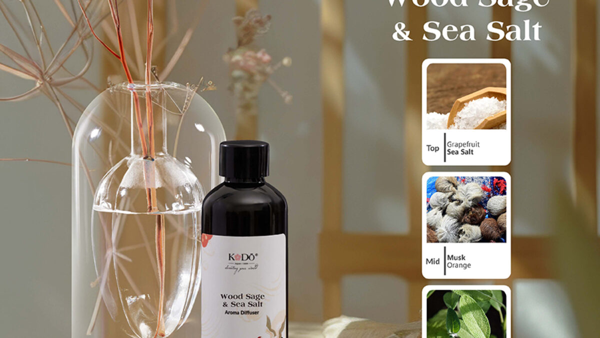 Wood Sage Sea Salt Perfume Essential Oil Diffuser Rod Set - Kodo